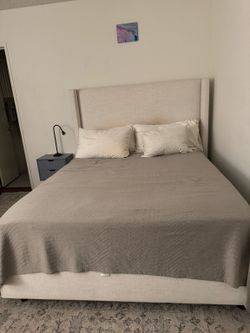 Queen Upholstered Bed Frame + Mattress + Topper
