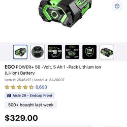 EGO POWER+ 56 -Volt, 5 Ah 1 -Pack Lithium lon (Li-ion) Battery
