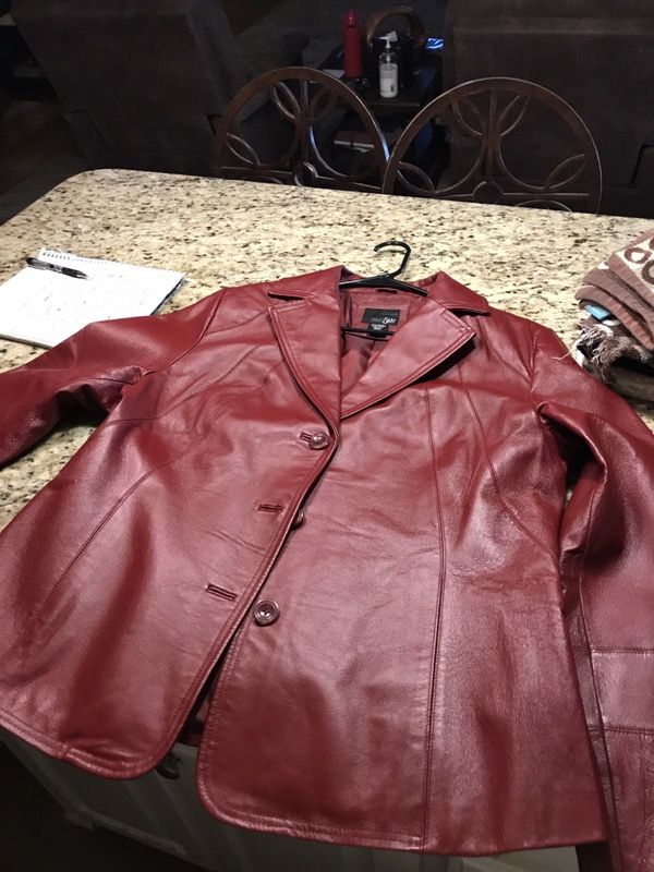 East 5th maroon leather blazer, women's size X-large