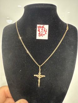 10K Solid Gold Chain and Pendant For Wedding 4.2Gr 24 Inches Long