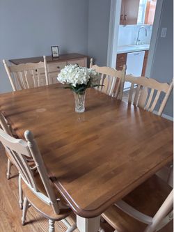 Wood table   Chairs n cabinets