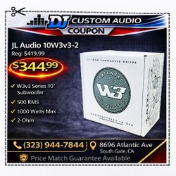 JL Audio 10W3v3 W3 Series Bass Speaker 10" 2-Ohm Subwoofer 10W3 1000 Watts 🚨 Payment Options Available 🚨 No Credit Needed 🚨 