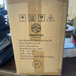 Brand new sleeping bag in the box, black and gray color