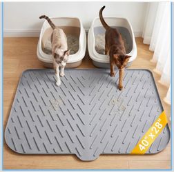 XL Silicone Cat Litter Mat, 40 x 28 Inch, Large Litter Box Mat, Gray Waterproof Cat Mats Design for Large & Automatic Litter Boxes, Anti-slip Litter T