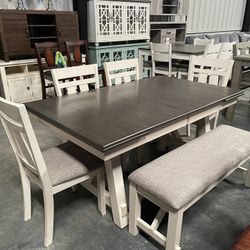 Farmhouse Dining Set Grey/white (side Extensions)