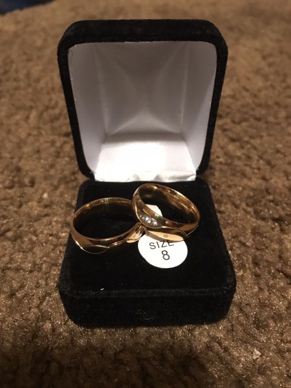 Men women’s couple gold plated diamond cubic zirconia wedding band rings sets size / 8