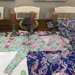 Women’s Lilly Pulitzer Clothing Lot Dresses, 2 Piece, Tops, Beach Towel, Wristlets Size S/M/ & 6/8