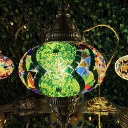 Antique  Nickel Multi Green Handmade Pendant Turkish Mosaic Lamp