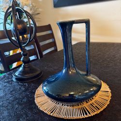 Blue Glazed Ceramic Pitcher Vase