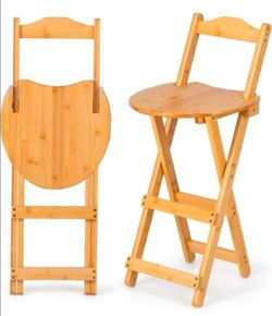 Set of 2 Bamboo Folding Barstools Counter Height Dining Chairs
