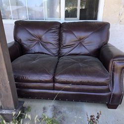 Brown Leather Loveseat Sofa