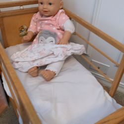 Vintage/antique Doll Crib With Doll Antique Drop side 