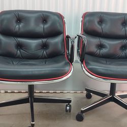 Pair Of Knoll Charles Pollock Custom Leather Office Chair- Like New Condition 