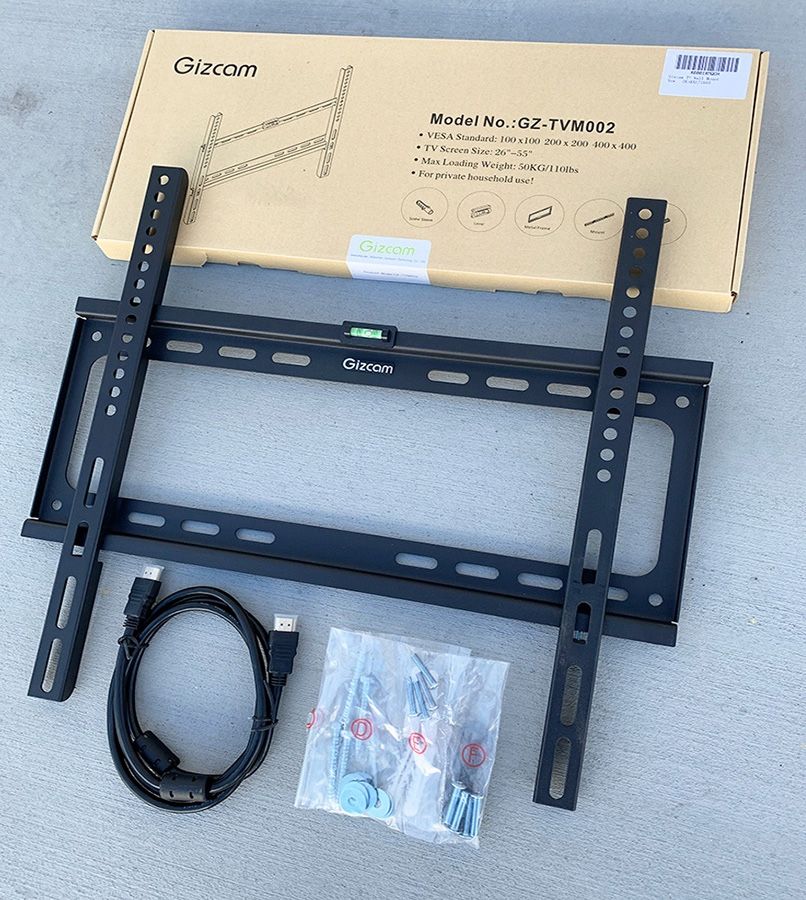 (NEW) $10 Low-profile Fixed 26-55” TV Wall Mount Bracket, Max 110 lbs with 5ft HDMI Cable