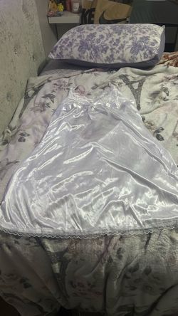 White Satin Lace Trim Slip Nightgown