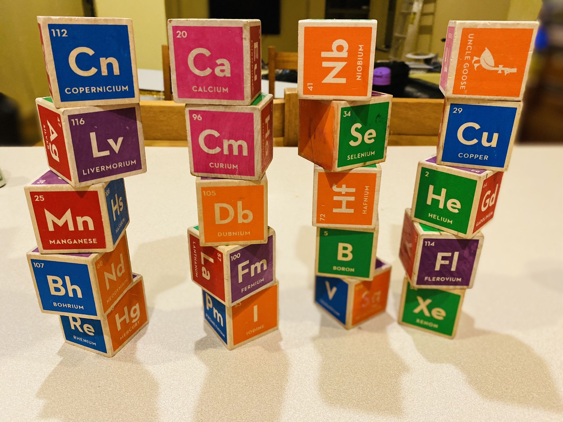 20 Wooden Blocks/ “elemental Blocks By Uncle Goose “ Periodic Table Elements - Each Block Has 6 Elements/ Colorful