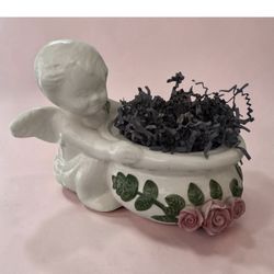 Adorable Vintage Porcelain Cherub / Angel Planter Add  Small Plant & Your Mother’s Day Gift Will Be A Hit  