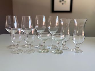 Mixed Clear Glass Stemware Set – 5 Matching Pairs (10 Glasses Total)