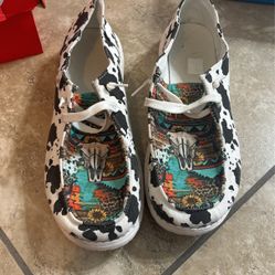 Cow Print Womens Cowgirl Slip On Shoes