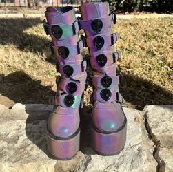 Y.R.U. Alien Dune Reflective Platform Boots Size 11 Rare Holographic Cyber Goth