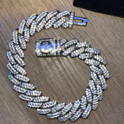 King Ice Iced Diamond Cut Miami Cuban Link Silver Bracelet