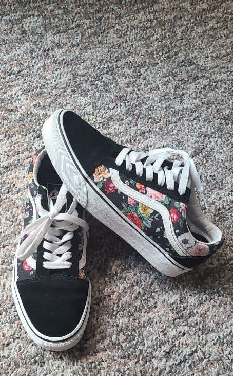 Black Floral Vans