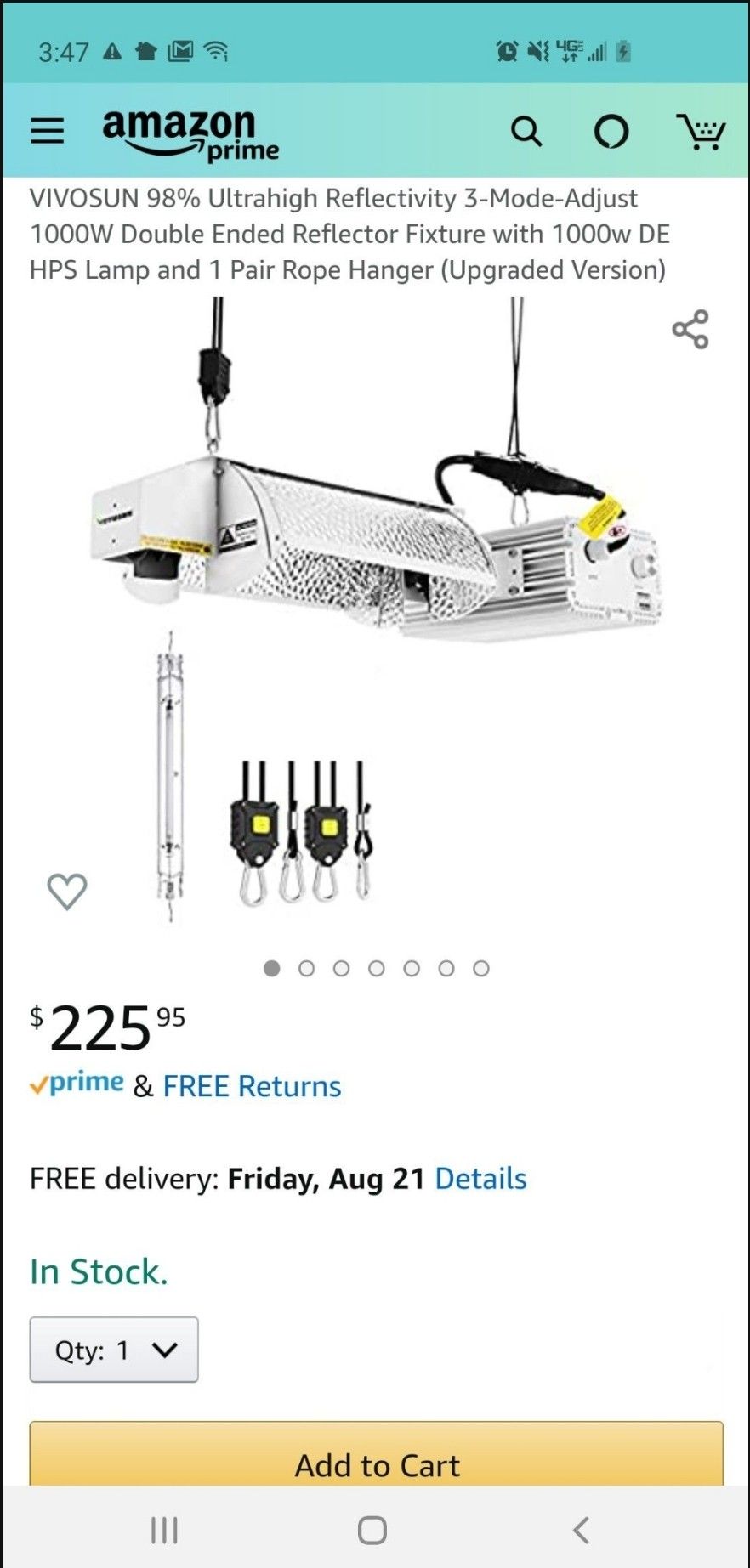 GROW LIGHT - VIVOSUN "BUTTERFLY" DOUBLE ENDED FIXTURE FOR DE HPS MH BULB