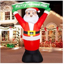 Brandnew 6FT Christmas Inflatable Black Santa Claus Holding Banner Outdoor Decoration,Build-in LED Lights Christmas Blow Up Santa