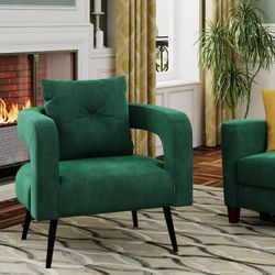 Velvet Accent Chairs, Modern Barrel Club Chairs with Metal Legs, Cozy Round Upholstered Sofa Chairs for Living Room