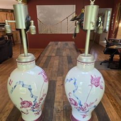 Vintage Ginger Jar Lamps, 35" tall, one light socket is broken and that lamp won't power on,