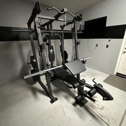 Vesta Fitness Smith Machine 2001 w/Bench Attachment | 230lb Bumpers Weights | 7ft Olympic Bar | Fitness | Gym Equipment | FREE DELIVERY 🚚 