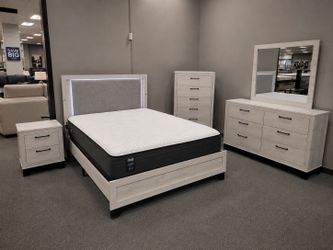 Complete Furniture Bedroom Set - 5Pc | LED Bed, Nightstand, Dresser - COD