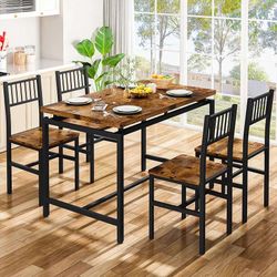 5 Piece Dining Table Set,47.2" Kitchen Table and 4 Backrest Chairs Set,Space Saving,Industrial Dining Table Set