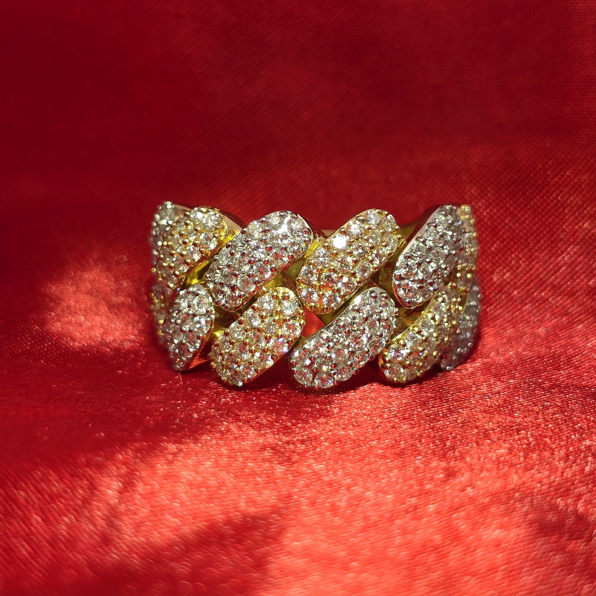 10k Yellow Gold Diamond Cuban Link Ring 2.60 ctw