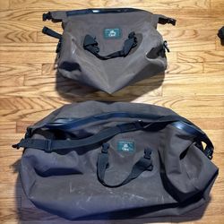 LOT OF 2 ORVIS waterproof roll-top duffel bags 31” XXL & 19” M - brown