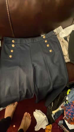 Navy High-Waist Shorts with Gold Buttons