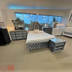5 Pieces Gray King & Queen Bed Set