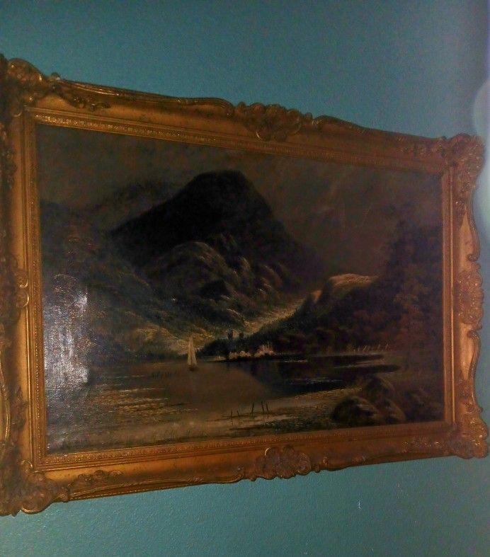 Large Antique Oil Painting With Antique Wood Frame
