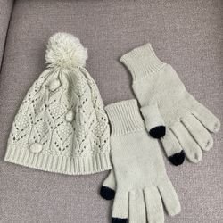 Cream Gloves Hat Set