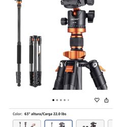 K&F Concept 63-inch Carbon Fiber Camera Tripod, D254C1+BH-28L, Compact Tripod with Detachable Monopod, Metal Ball Head, 22.0 lb Load Capacity with Pla