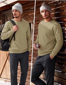 TACVASEN Crewneck Sweatshirt Warm Sherpa Lined Thermal Fleece Pullover Size XXL