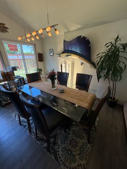 7-Piece Glass-Top Dining Table Set with 6 Chairs – 42” x 72”