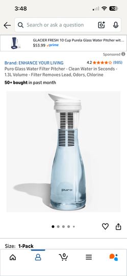 Puro Glass Water Filter Pitcher, Removes Odors And lead
