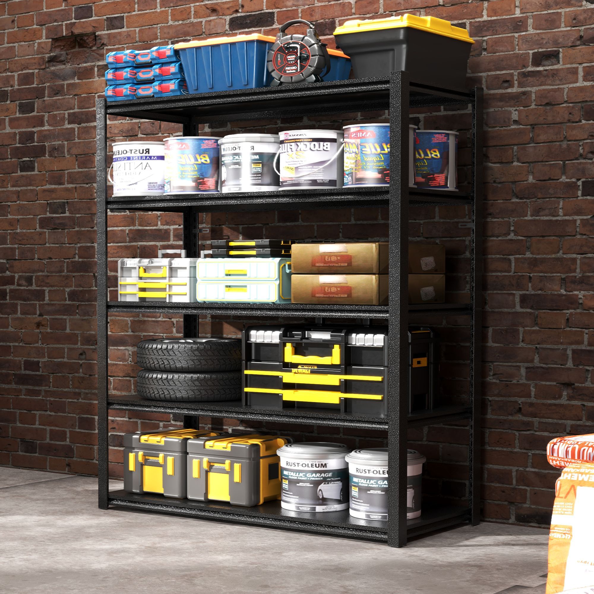 63H 5 Tier Metal Shelves for Storage Garage Shelving 2000LBS Heavy Duty Storage Shelves Adjustable Garage Shelf Industrial Shelving Unit Storage Utili