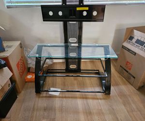 Flat Screen TV holds up to 75 in screen w/ 3 level Glass shelves  (Unbroken)