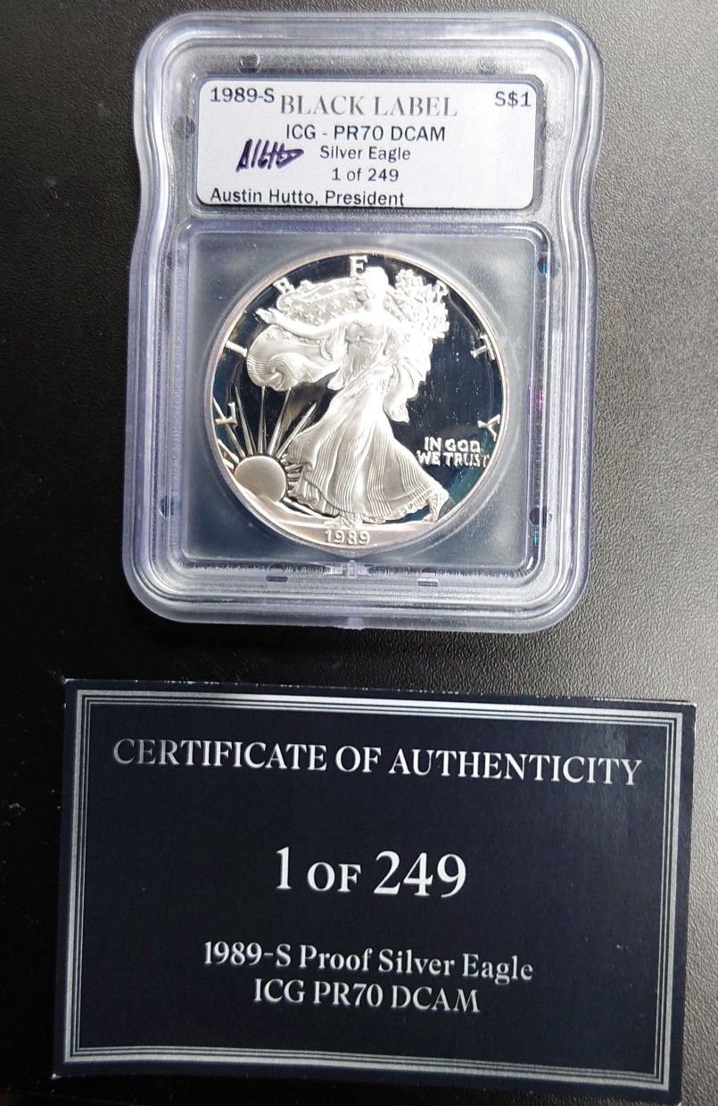 1989 S American Silver Eagle PR70 ICG Black Lable 1 Of 249
