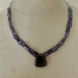 Sterling Silver Purple Art Glass Statement Necklace