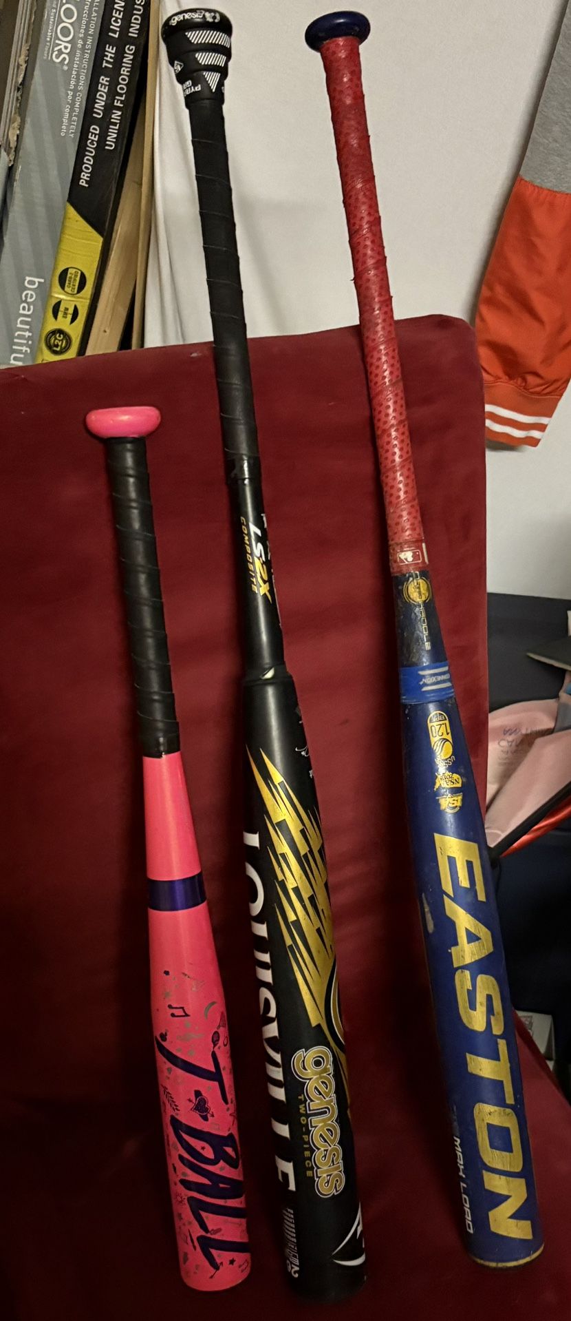3 Baseball Bats Easton , Louisville , And T-ball