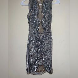 Silver Sequin Dress With Mesh Trim ..Size:4/ Small