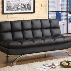 Brand New Black Leather Futon Sofa Sleeper 